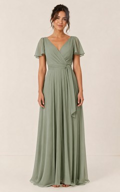 Sage Chiffon V-neck A-Line Bridesmaid Dress