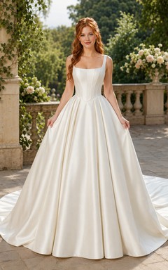 Satin-Ballkleid mit eckigem Ausschnitt und strukturiertem Oberteil
