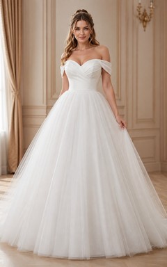 Vestido de gala de tul blanco con hombros descubiertos, estilo princesa, para bodas formales