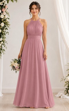Dusty Rose Chiffon Halter A-Line Bridesmaid Dress