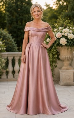 Altrosa schulterfreies A-Linien-Kleid aus Satin für Mütter