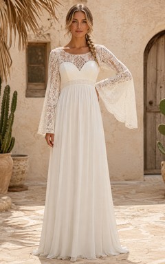 Chiffonkleid im Wüsten-Boho-Stil mit hohem Kragen und Glockenärmeln