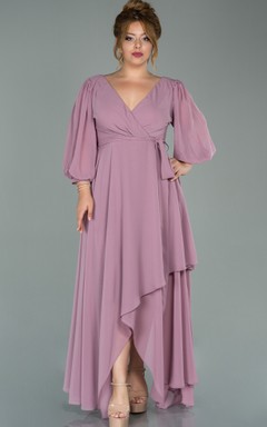 Glamuroso vestido de fiesta de talla grande con escote en V y corte en A, con fajín.