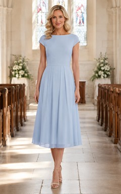 Powder Blue Cap Sleeve A Line Communion Guest Midi Dress