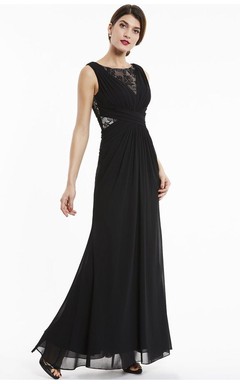 Elegantes, ärmelloses Chiffon-Abendkleid in A-Linie mit U-Boot-Ausschnitt und Spitzenapplikationen am Oberteil