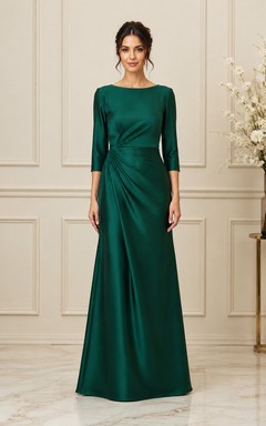 Dunkelgrünes, elegantes Etuikleid aus Satin mit U-Boot-Ausschnitt