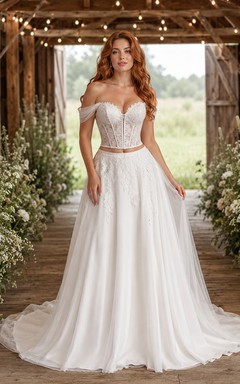 Two Piece Off Shoulder Corset Barn Tulle Ball Gown