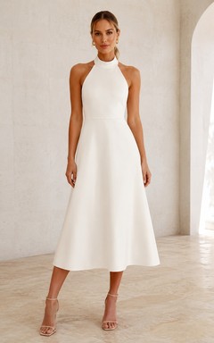 Halter Neck Sleeveless Satin A-Line Tea-Length Wedding Dress
