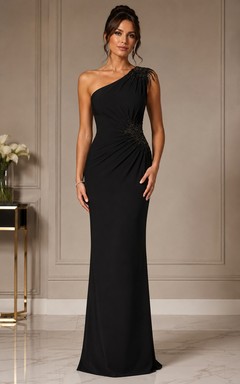 One-Shoulder Beaded Formal Sheath Gown