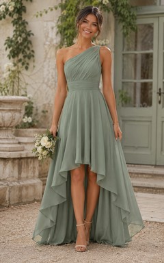 Sage One-Shoulder High-Low Chiffon Bridesmaid Dress