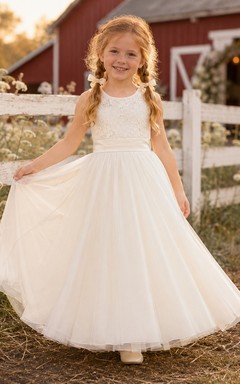 Ärmelloses Tüllkleid für Blumenmädchen mit Schleife am Rücken