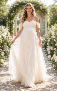 Umstands-Brautkleid aus Tüll mit schulterfreiem Empire-Stil und A-Linie