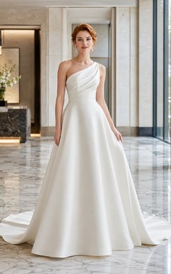 Brautkleid aus Satin im Meerjungfrauenstil mit eckigem Ausschnitt, ärmellos und mit Schleppe