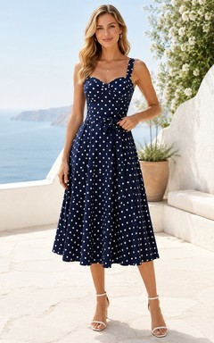 Vestido de invitada de boda azul marino oscuro de gasa, corte en A, escote corazón, sin mangas, largo hasta la rodilla