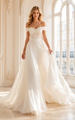 Sheath Draped Sweep Train Bridal Ceremony Wedding Dress Formal