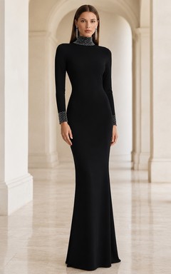 Black high neck long sleeve floor length mermaid gown