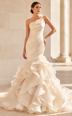 Robe de mariée sirène/trompette simple, longue et sans manches, à col en V, pour cérémonie formelle