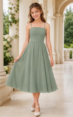 Celadonfarbenes Brautjungfernkleid für junge Damen, A-Linie, Spaghettiträger, ärmellos, plissiert