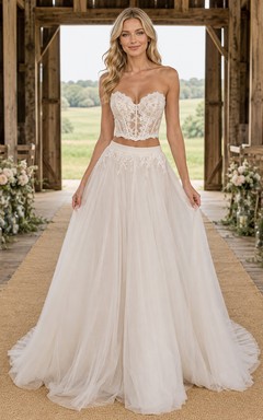 Two Piece Lace Up Corset Barn A Line Gown