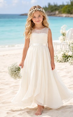 Strandkleid aus Chiffon für Blumenmädchen mit Schleife am Rücken