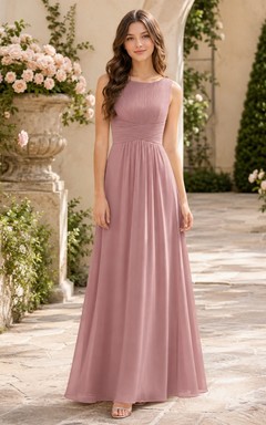 Vestido de dama de honor juvenil color rosa empolvado, corte en A, sin mangas.