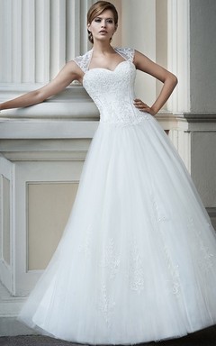 A-Linien-Hochzeitskleid im Queen-Anne-Stil aus Tüll und Spitze mit Applikationen