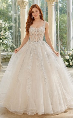 Romantic Beaded Sweetheart Tulle Princess Ball Gown Floor-length Bridal Dress