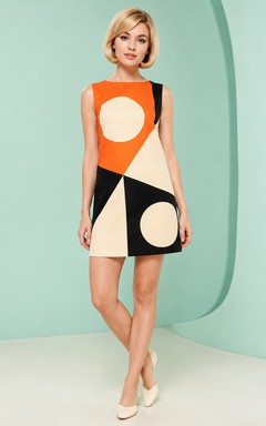 Sixties Geometric Sleeveless Mini Shift Retro Cocktail Occasion Dress