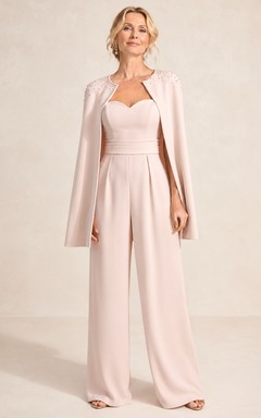 Blush Mother Jumpsuit with Sweetheart Neck Cape Jumpsuit with Shoulder Embellishment