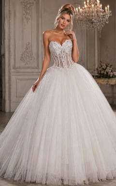 Elegant Sweetheart Sleeveless Tulle Wedding Dress With Appliques Beadings