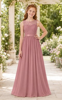 Brautjungfernkleid in Altrosa, A-Linie, ärmellos, aus Spitze und Tüll, bezaubernd und romantisch