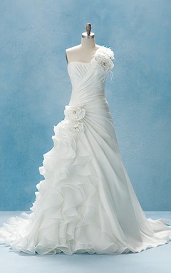 One-Shoulder A-Line Dress With Flower And Ruffles