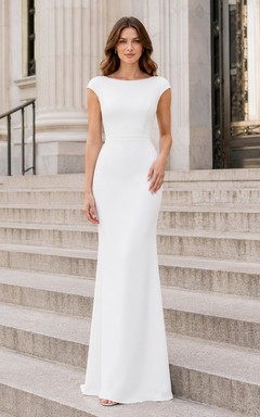 Cap Sleeve Crepe Bateau Minimalist City Hall Bridal Gown