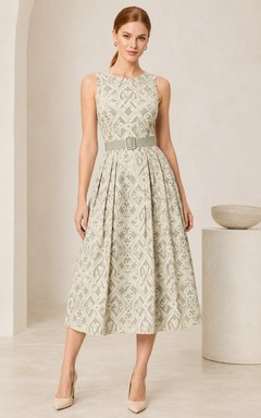 Sage Monogram Inspired Sleeveless Bateau A-Line Midi Dress
