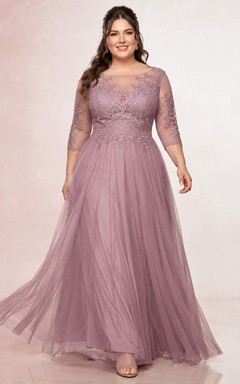 Robe trapèze grande taille en tulle mauve à manches longues