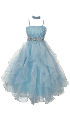 Vestido sin mangas con volantes y cintura de lentejuelas
