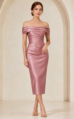 Dusty Rose Off-the-shoulder Silk Satin Midi Dress