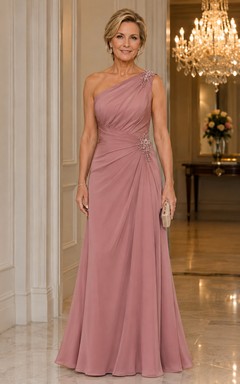 Mutterkleid aus Chiffon in Altrosa mit One-Shoulder-Ausschnitt