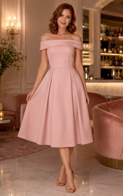 Dusty Rose Off Shoulder Satin A Line Cocktail Dress