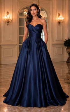 Dark Navy Strapless Satin Ball Gown