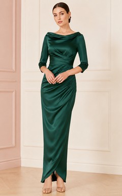 Emerald Cowl Neck Three Quarter Sleeve Draped Sheath Dress