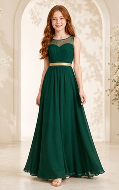 Dunkelgrünes Brautjungfernkleid für junge Mädchen, A-Linie, ärmellos, elegant, modern
