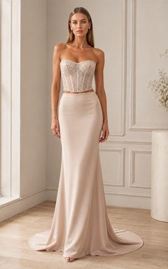 Two Modern Piece Sweetheart Satin Bridal Classic Wedding Dress