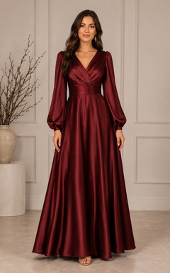 Vestido de novia burdeos con escote en V y corte en A para la madre de la novia