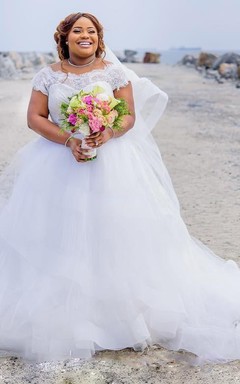 Gorgeous Plus Size Wedding Dresses Styles Summer Lace Cap Sleeves A Line Beach Bridal Gowns With Pink Ribbon Sash Tull ...