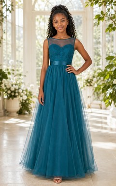 Türkisfarbenes Brautjungfernkleid, A-Linie, ärmellos, aus Tüll mit Stufenrock, romantisch und formell