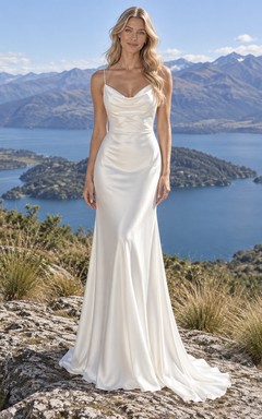 Schlichtes Brautkleid im Meerjungfrauenstil mit Spaghettiträgern, Satin-Drapierung und herzförmigem Ausschnitt