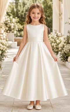 Classic Satin Tea-Length Flower Girl Dress