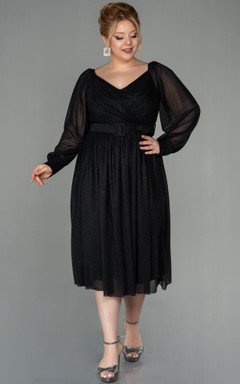 Vestido casual de manga larga, escote en V, corte imperio cruzado, largo hasta la rodilla, talla grande, para la madre de la novia