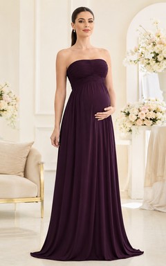 Vestido de noche elegante largo hasta el suelo, sin tirantes, de corte imperio y estilo jersey, de Plum Maternity